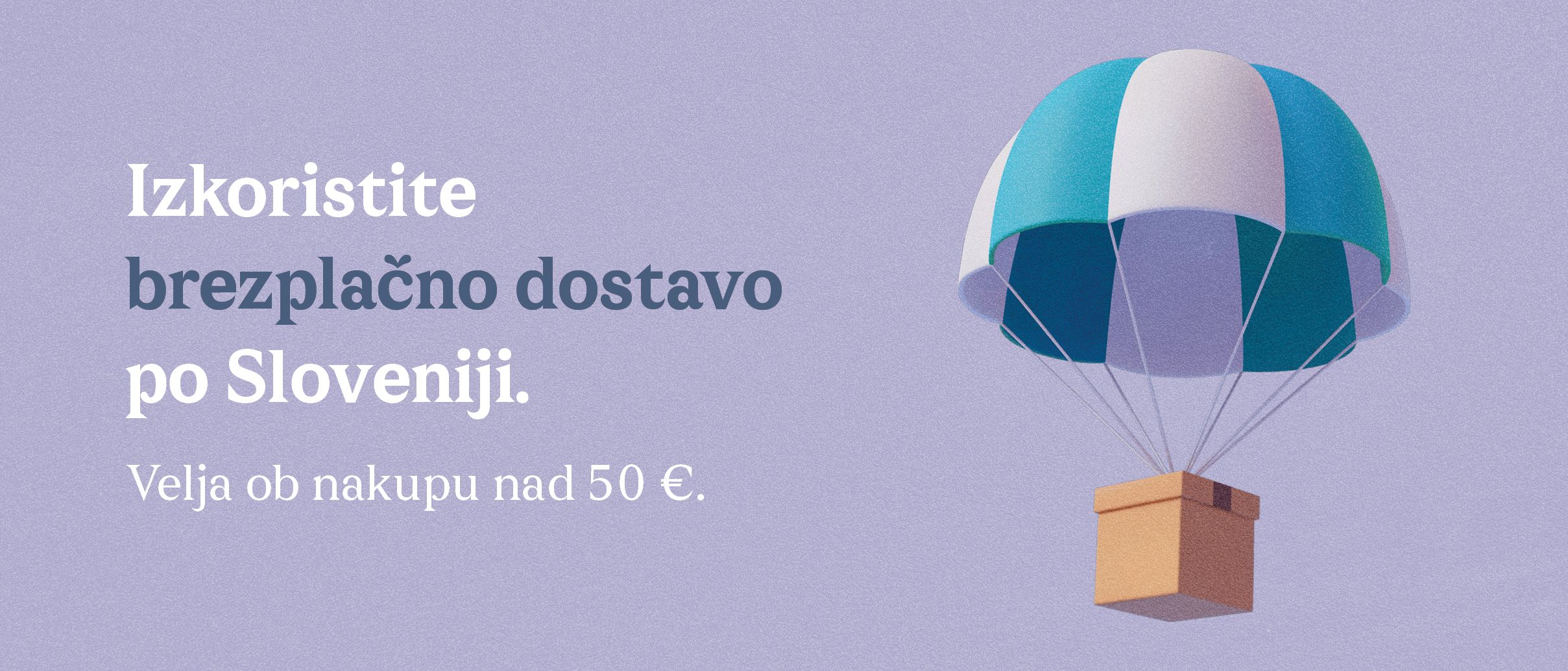 Napis Izkoristite brezplačno dostavo po Sloveniji., napis Velja ob nakupu nad 40 €, ilustracija knjig.