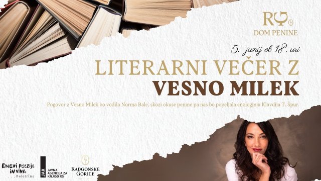 Naslovnica: Literarni večer z Vesno Milek in pokušina penin
