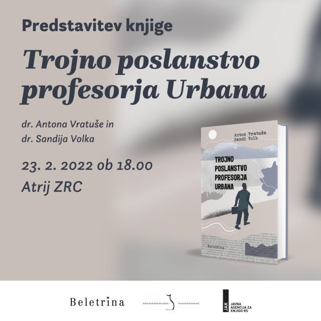 Naslovnica: Vabljeni na prireditev ob izidu knjige Trojno poslanstvo profesorja Urbana